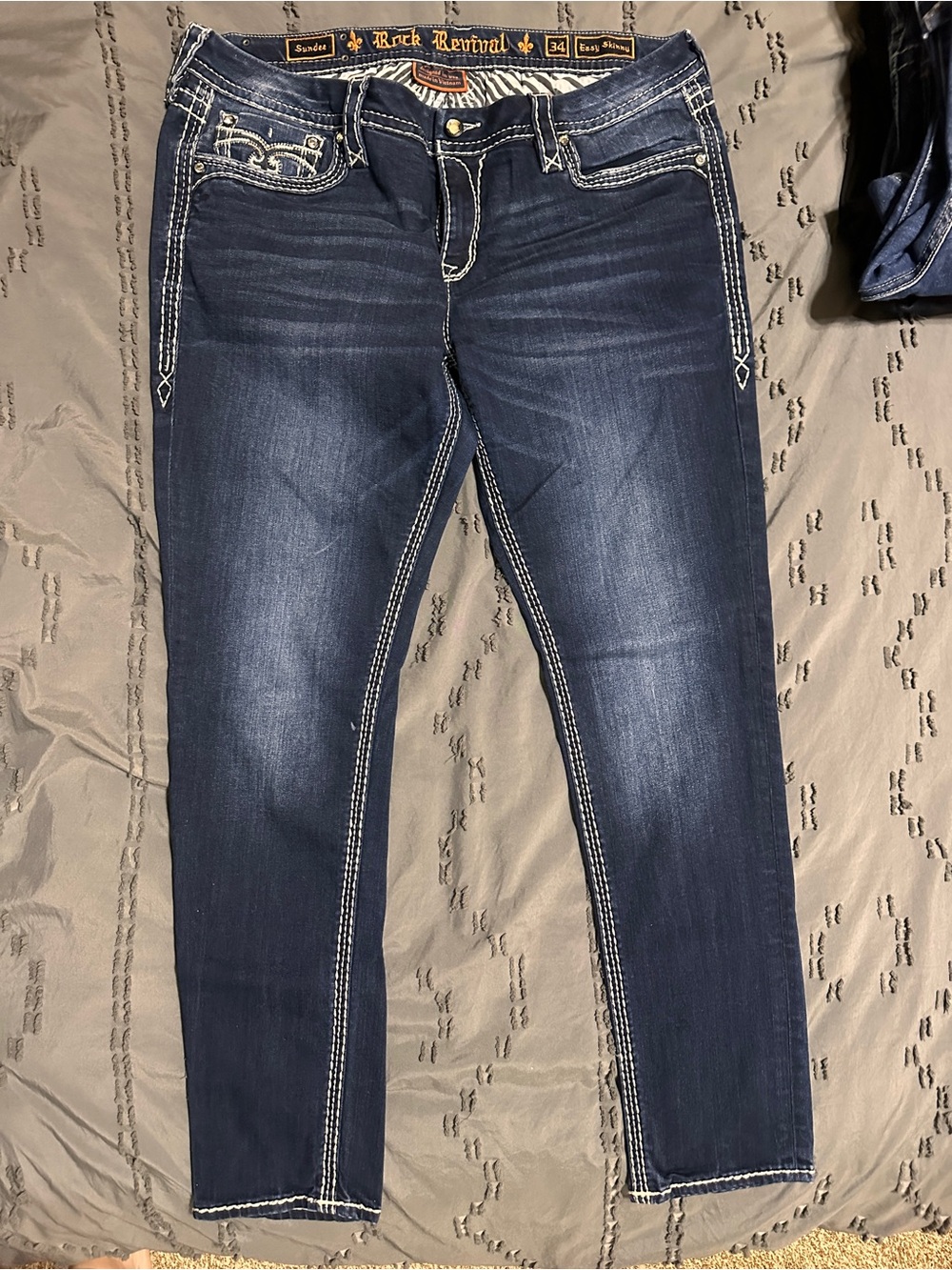 Rock Revival Women's Dark Indigo Easy Skinny Jeans with White Stitching